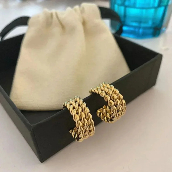 Minimalist Gold 3 Layer Twist Chain Hoop Earrings - Picture 1 of 8